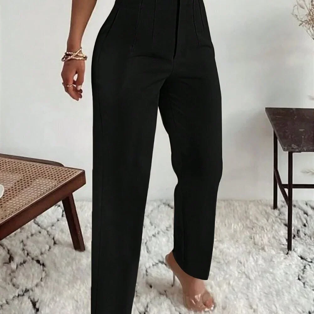 Black Casual Women's Elegant Pleated Side Pocket Skinny Pants